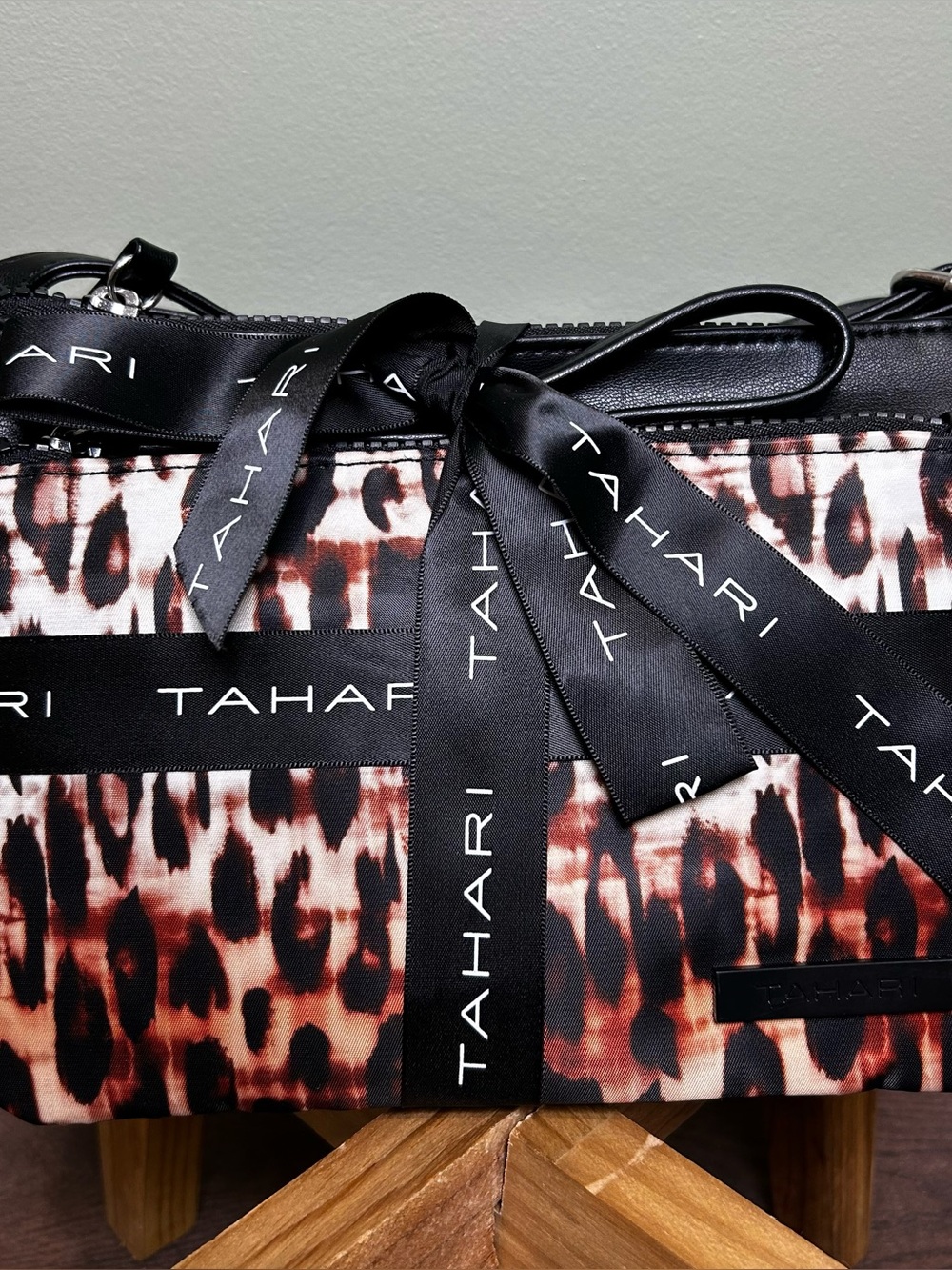 Tahari Set of 2 Bags Black Crossbody & Leopard Print Wristlet Retail $79 New
